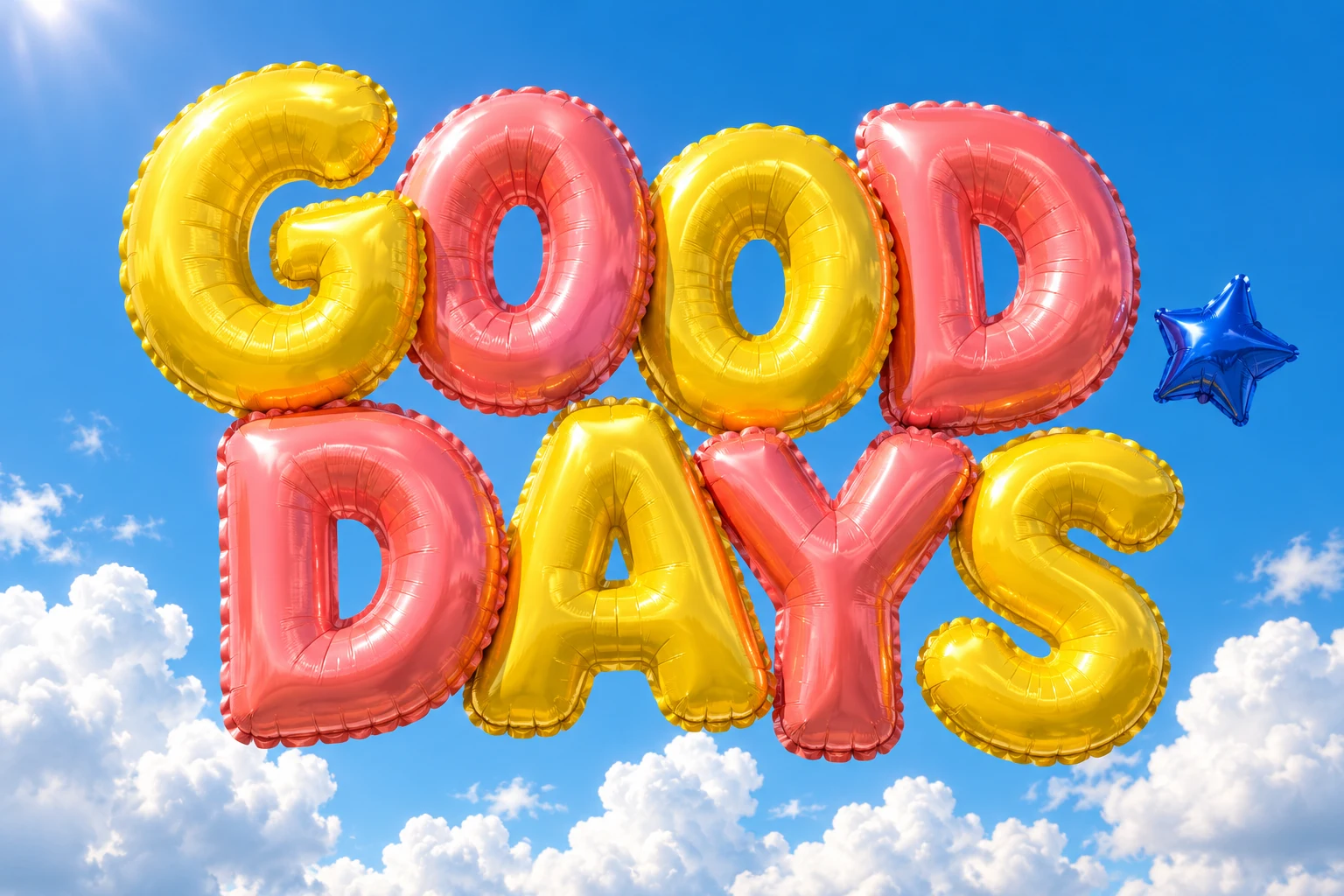 파란 하늘에 떠 있는 GOOD DAYS 풍선 타이포